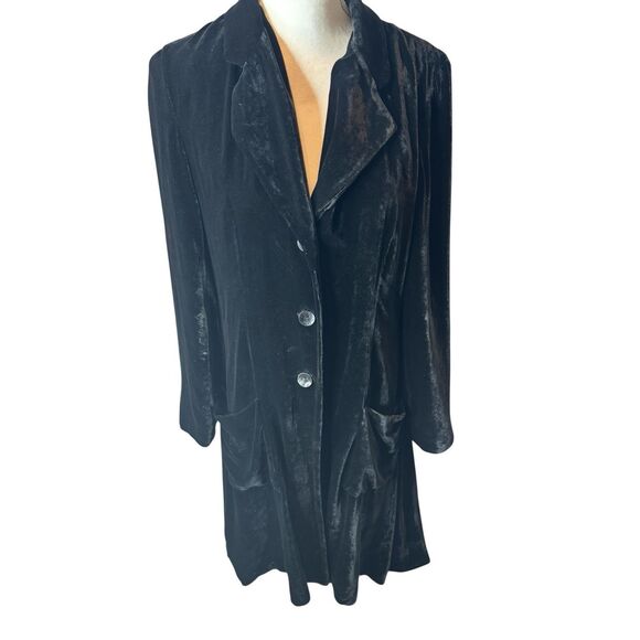 J Jill Velvet Jacket Womens Black Mid Length Evening Goth Coat Sz M Silk Blend - Picture 1 of 6